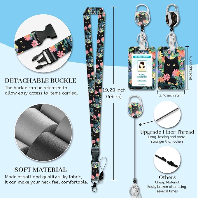 Hancynir Lanyards for Id Badges, Cat Flower Floral Badge Holder - Image 4