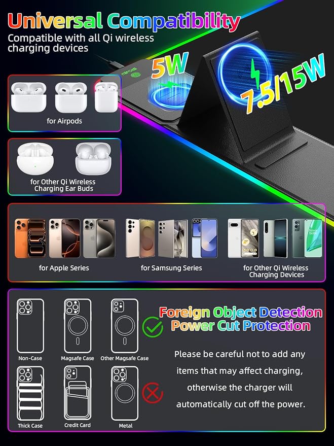 Mouse Pad with Wireless Charger Foldable Phone Holder, XXL RGB Gaming Mousepad - Image 3