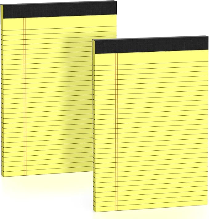 Yellow Legal Pads 8.5 x 11 Note Pads Wide Ruled 2 Pack, Notepad 8.5 x 11 Inch by DORFAS