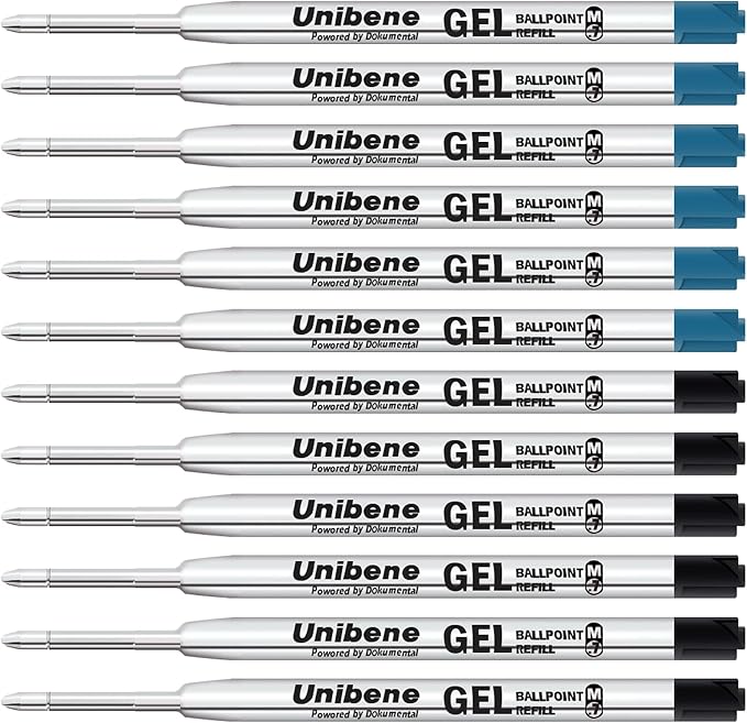 Unibene Parker Compatible Gel Ink Ballpoint Refills 12 Pack, 0.7mm Medium by UNIBENE