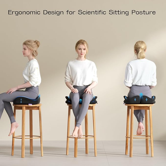 Seat Cushions for Office Chairs - Patented Coccyx Cushion for Tailbone Pain - 21.2" W x 16.5" L Extra Large Memory Foam Seat Cushion with Removable Cover-DeskLoop Office