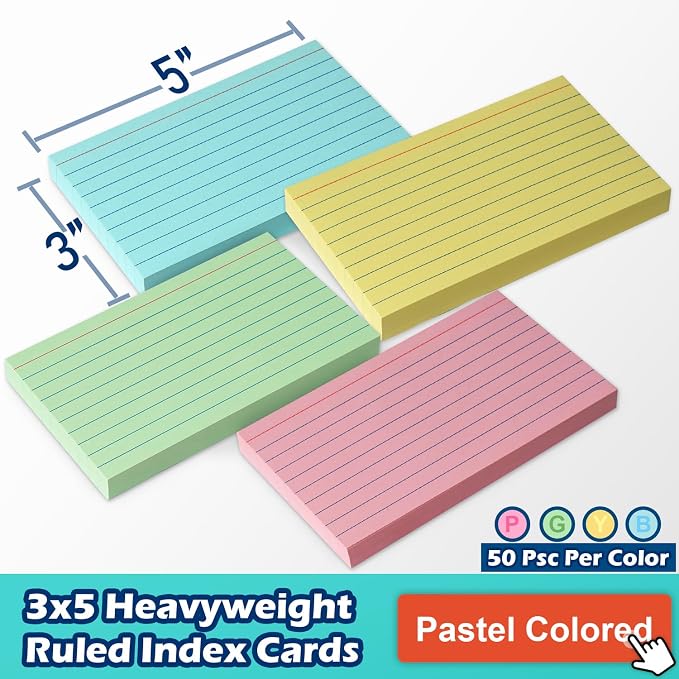 Colored Lined Index Cards 3x5 Ruled Note Cards 200 Count, Pastel Pink Green - Image 2