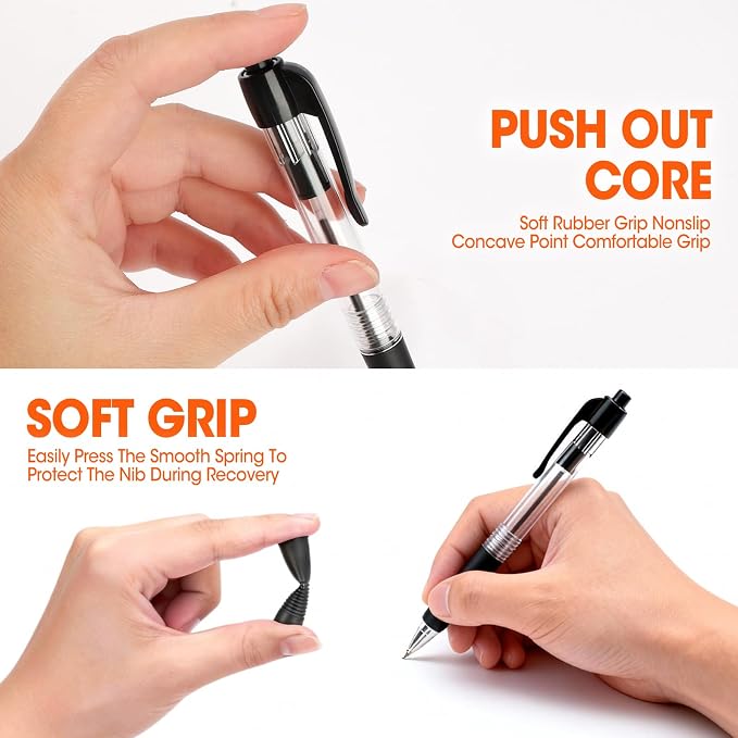 100 Pack Ballpoint Pens Bulk, Retractable Black Pens Ballpoint Medium Point 1mm - Image 5