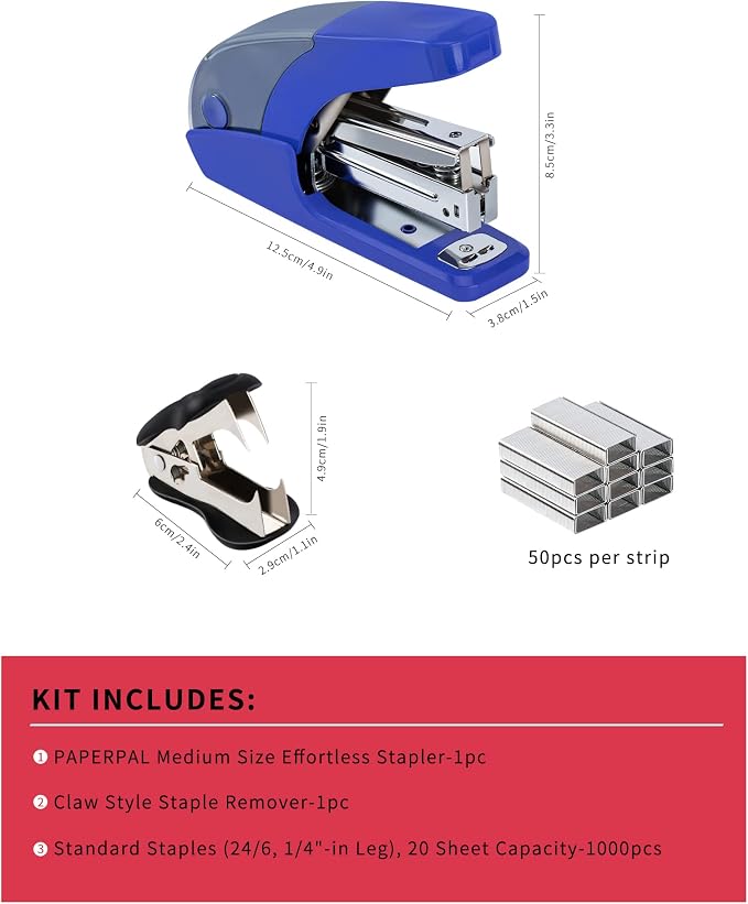 PAPERPAL Effortless Half-Strip Stapler Set, 20 Sheet Capacity, Dark Blue | - Image 2