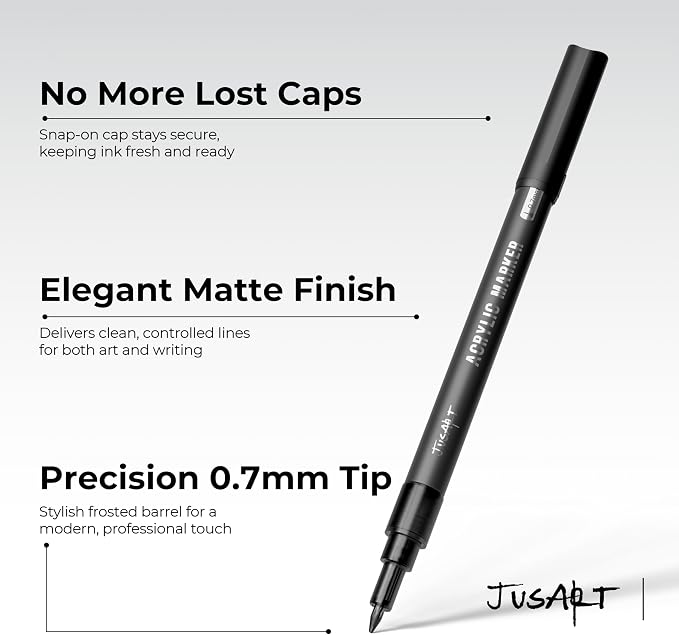 JusArt 3 Pack Black Acrylic Paint Marker, 0.7mm Fine Point Black Acrylic Markers - Image 4