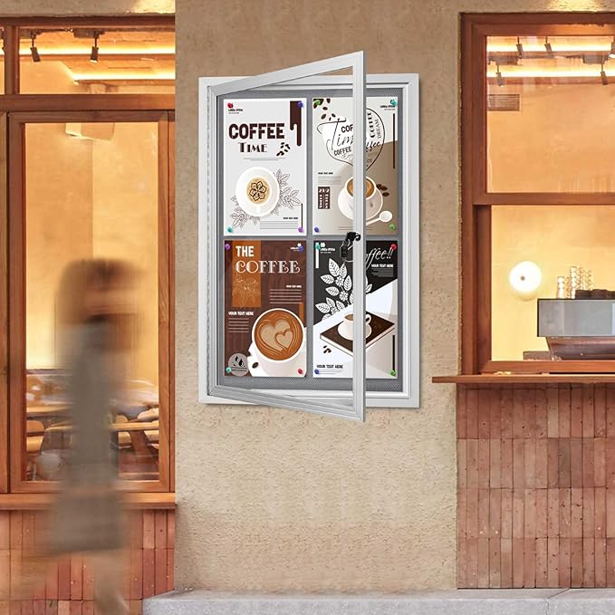 Outdoor Weatherproof Enclosed Fabric Bulletin Board,Noticeboard Case with Lockable Glass Door,Silver Aluminum Frame, 36x24 Inch (5xA4)-DeskLoop Office