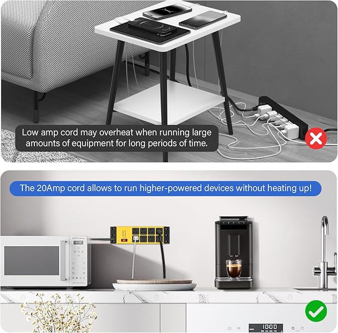 CCCEI 2PCS Heavy Duty Power Strip Surge Protector 20 AMP, 8 Outlets 12 Gauge Shop Garage Metal Multiple Outlets, 4 FT Extension Cord 5-15P Adapter High Amp 6-20R T-Slot 20a for Appliance Yellow.-DeskLoop Office