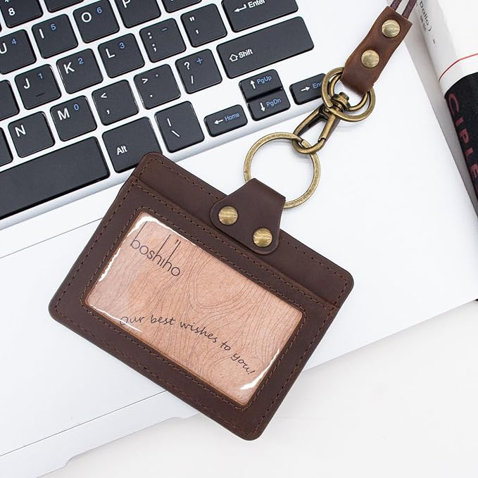 Badge Holder: Boshiho Cowhide Leather ID Badge Card Holder - Image 3