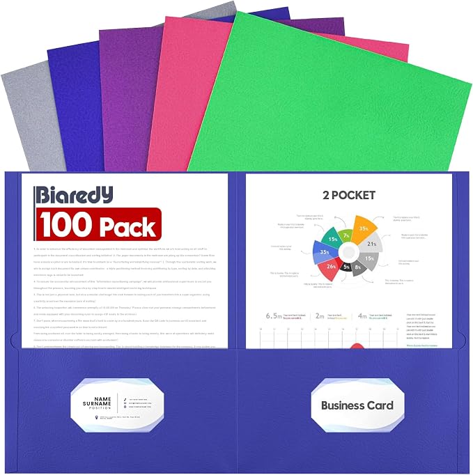 Folders with Pockets, 100 Pack Letter Size Thick Paper 2 Pockets Folders with by Unknown