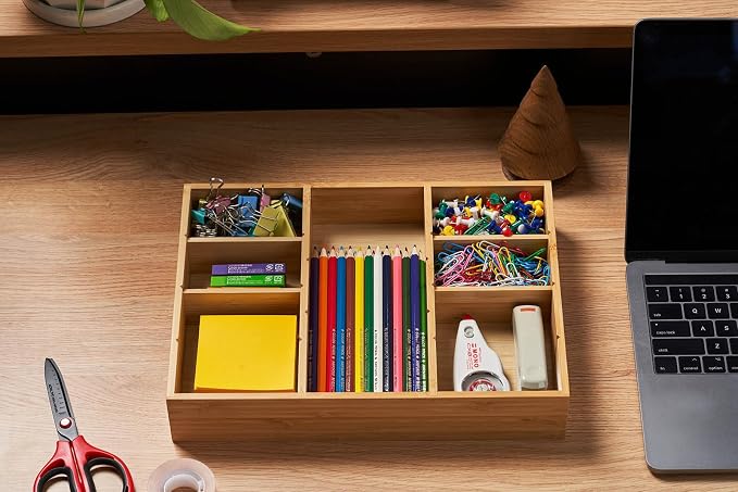 Umilife Bamboo Desk Drawer Organizer, Wood Junk Organizer Tray - Image 5
