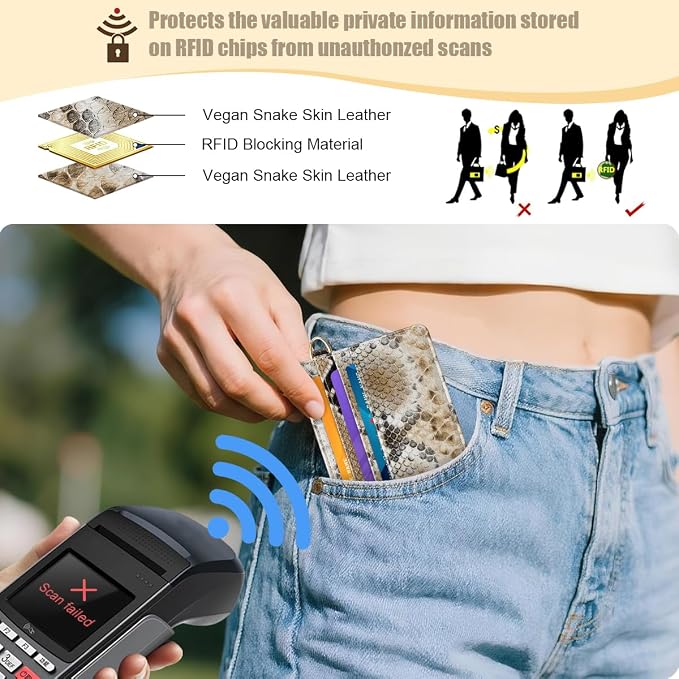 Slim Credit Card Holder Vegan Snake Skin Wallet Women Thin Wallets RFID - Image 4