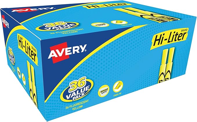 Avery Hi-Liter Desk-Style Highlighters, Smear Safe Ink, Chisel Tip, Value Pack by Avery
