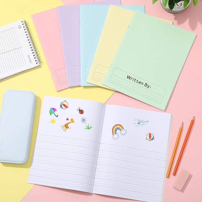 Henoyso 12 Pcs 120 Pages Primary Composition Notebooks K-2 9 3/4 x 7 1/2 Inch Journals Primary Journals Blank Books for Kids to Write Stories Kindergarten (Light Color)-DeskLoop Office
