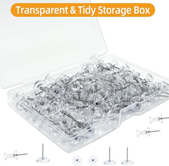 100-Pack Heavy-Duty Tacks and Push Pins – Clear Flat-Head Thumbtacks - Image 6