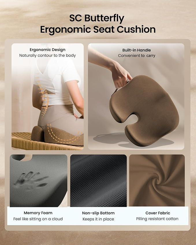ProtoArc Seat Cushion, Office Chair Cushion for Sciatica, Coccyx Cushion, Ergonomic Memory Foam Seat Cushion for Car, Home, Pressure Relief Pad for Hip, Tailbone, All Day Comfort - Coffee-DeskLoop Office