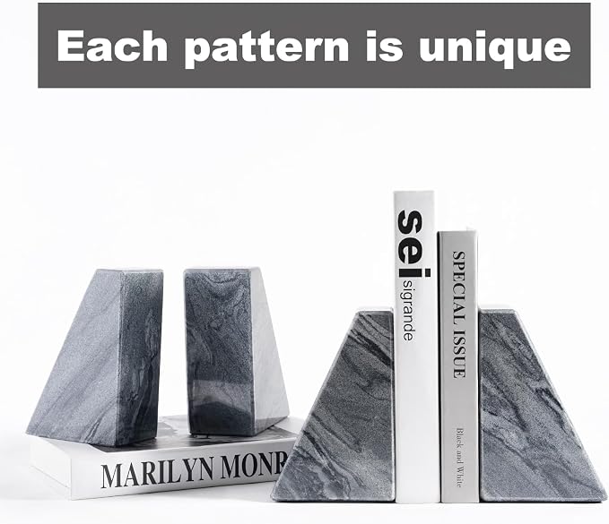Karibiber Marble Bookends for Heavy Books, Decorative Book Ends for Shelves - Image 4