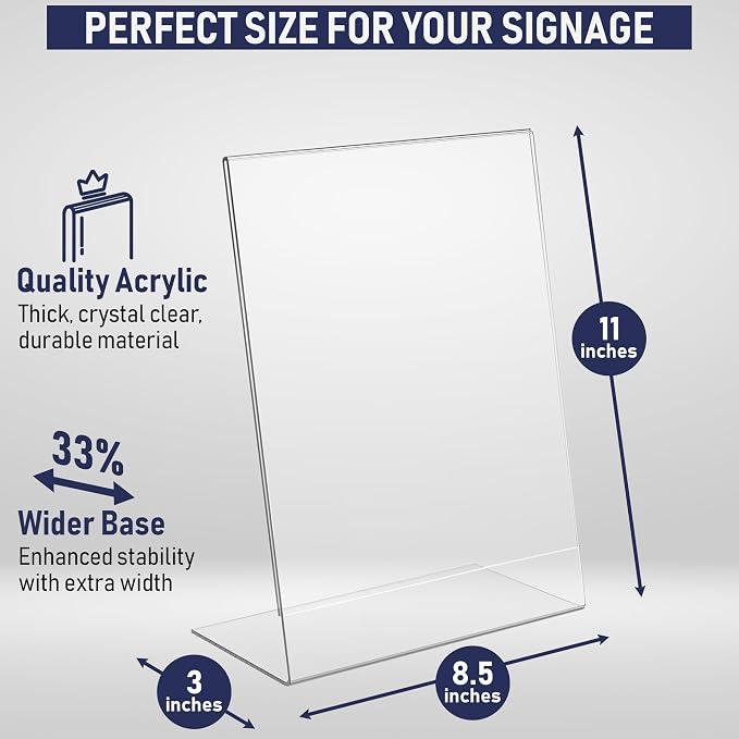 Acrylic Sign Holder 8.5 x 11, Slant Back Display Stand, A-Frame Flyer Display - Image 2
