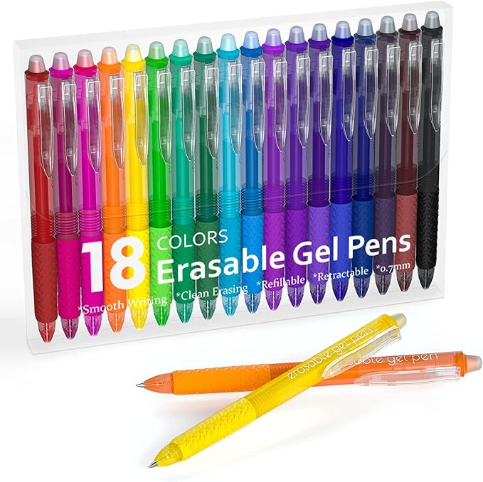 Lineon Erasable Gel Pens, 18 Colors Retractable Fine Point Erasable Pens Clicker by ShuttleArt