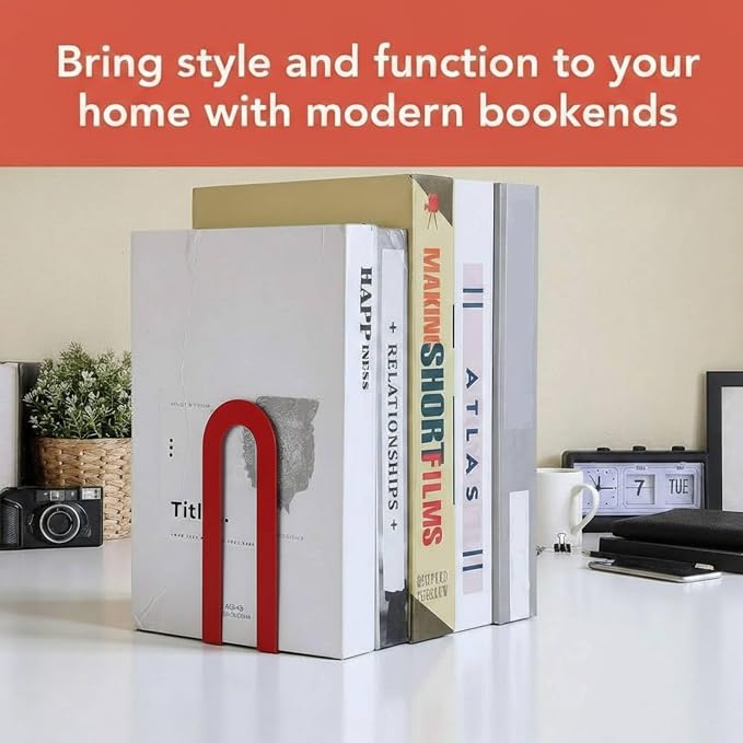 Chunful 6 Pcs Red Modern Metal Book Ends - Image 2