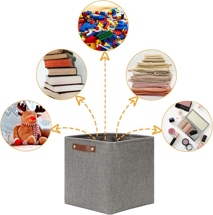 DULLEMELO 12 inch Cube Storage Bins, Large Collapsible Grey Storage Baskets for Square Cubes Organizing, Fabric Boxes Bins for Shelves Nursery Home Office Storage(4 Pack - 12" Grey)-DeskLoop Office