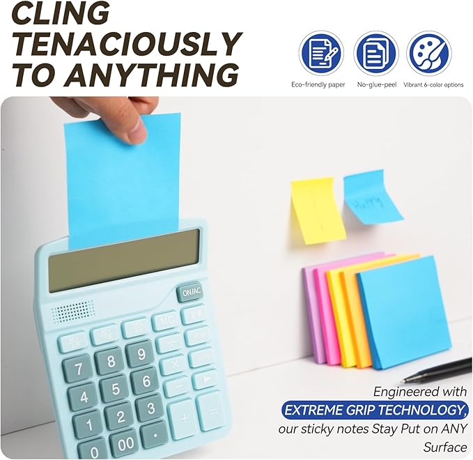 (12 Pack) Sticky Notes 3x3 + 1.5x2 in Small Sticky Note, Self-Sticky Note Pads | Sticks Strong & Removes Clean | Recycled Paper Cute Sticky Notes to School Supplies, Office Products, 6 Colors-DeskLoop Office