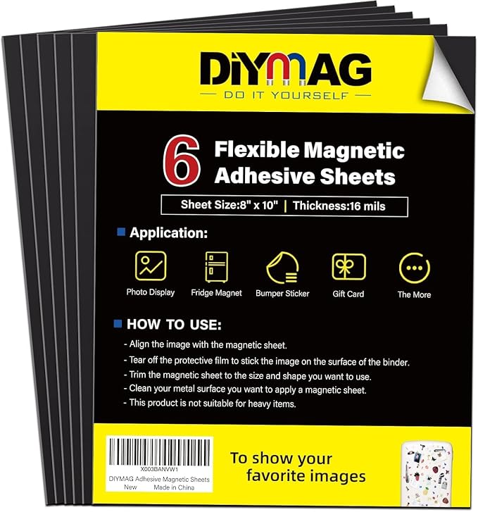 DIYMAG Magnetic Adhesive Sheets Photo Mat, 6 Pack Cuttable Magnets Flexible by DIYMAG