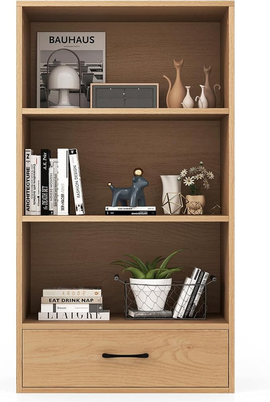 LOKO 4-Tier Bookcase with Storage Drawer, Modern Organizer Display Storage by LOKO