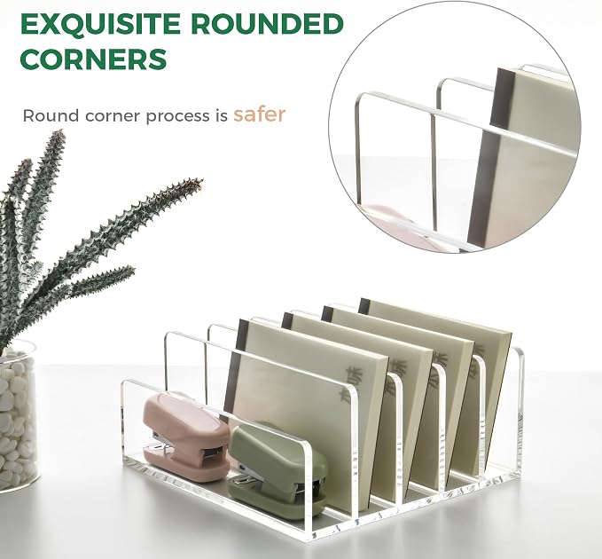 5 Compartments Clear Acrylic Mail Holder – Vertical Letter Sorter & - Image 5
