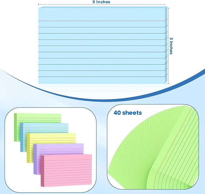 250 Count Index Cards 3x5 Inch 180gsm Heavy Weight Colored Flash Card, Note - Image 2