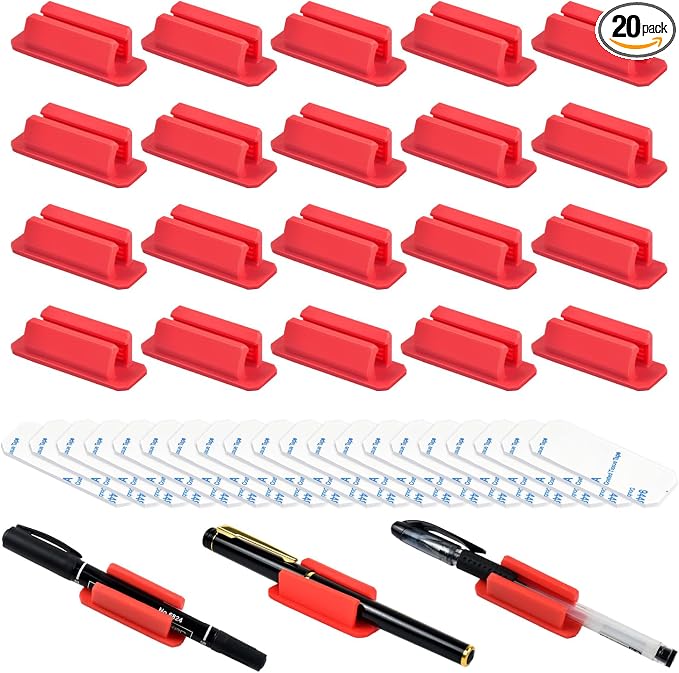 20 Pack Adhesive Silicone Pen Holders, Clipboards, Classroom And Office; by SameTech