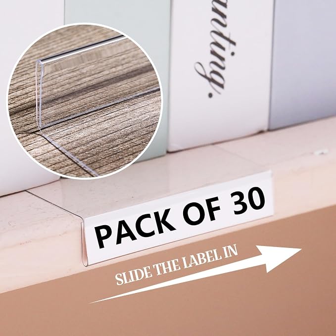 Containlol 30 Pcs Moveable Shelf Label Holders Clear Transparent Plastic - Image 3