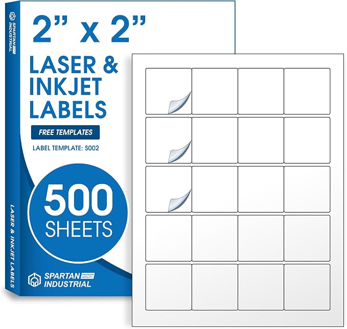 2" X 2" Matte White Printable Labels Custom Labels, Logo Stickers, QR Codes by SpartanIndustrial