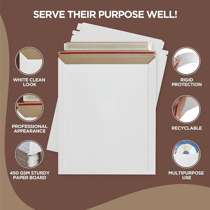 Rigid Mailers 12.75x15 Inches Pack of 100 – Self Adhesive White Magazine - Image 3
