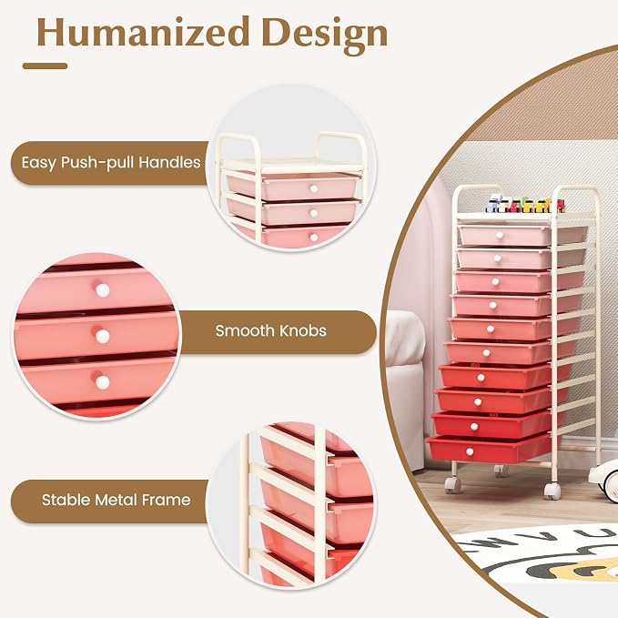 GLACER 10 Drawers Rolling Cart, Storage Cart - Image 6