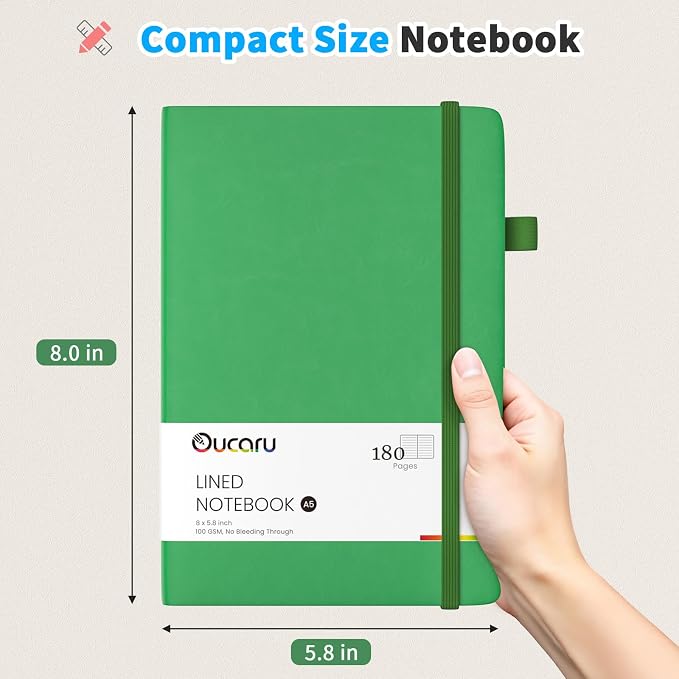 Oucaru Lined Journal Notebook, 8 Pack, 180 Pages, A5 Journals - Image 2