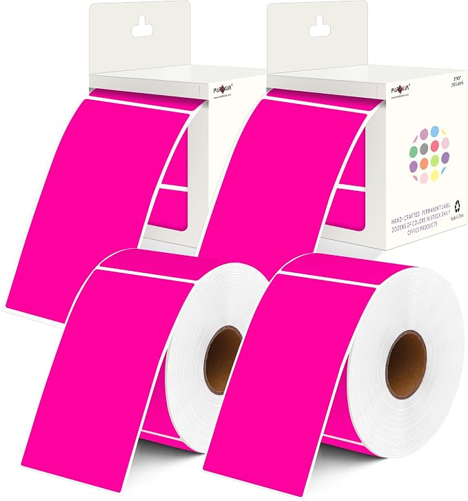 PARLAIM 3x5 inch Rectangle Color Code Stickers, Fluorescent Pink by PARLAIM