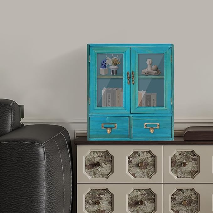 Rustic Vintage Mini Pine Counter Top Cabinet, Wooden Desktop Storage Cabinet - Image 4