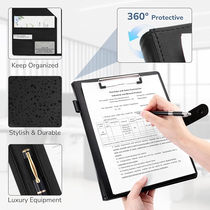 Professional Padfolio with Clipboard, Faux Leather Portfolio Folder Binder - Image 4