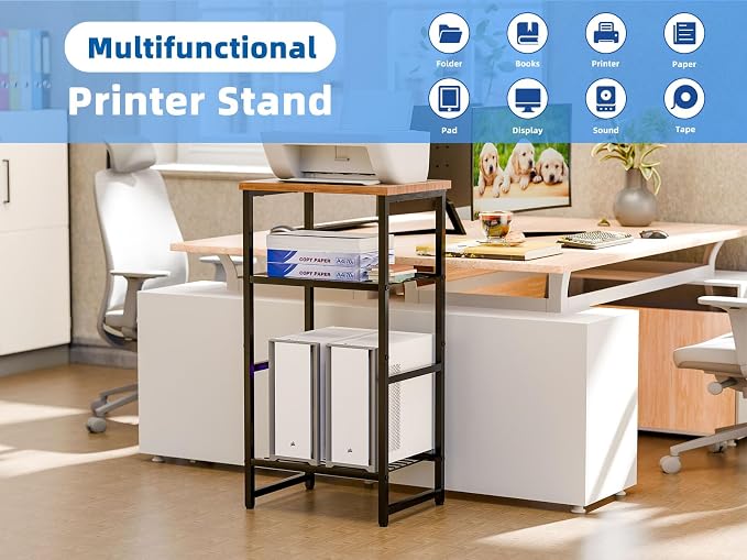 Industrial 3 Tier Printer Stand, Home Printer Wood Table - Image 4
