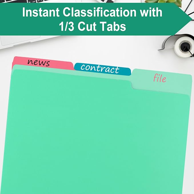 pmybupo Light Green File Folders, 18 Pack Colored File Folder, 1/3 Cut Tab - Image 3