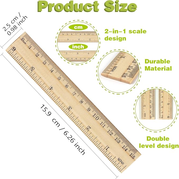 ZZTX 3 Pack Wooden Ruler 6 Inch Rulers Bulk Wood Measuring Ruler - Image 2