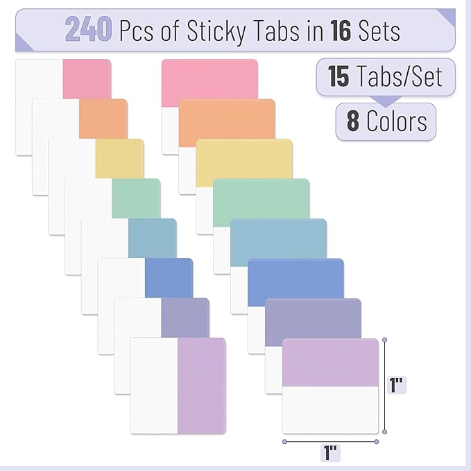 Mr. Pen- Sticky Index Tabs, 240 Pcs, Pastel Sticky Tabs for Notebooks, Page Markers, Page Tabs for Binders, Page Tabs Sticky Tabs for Books, Notebook Tabs, Book Sticky Tabs for Notebooks-DeskLoop Office