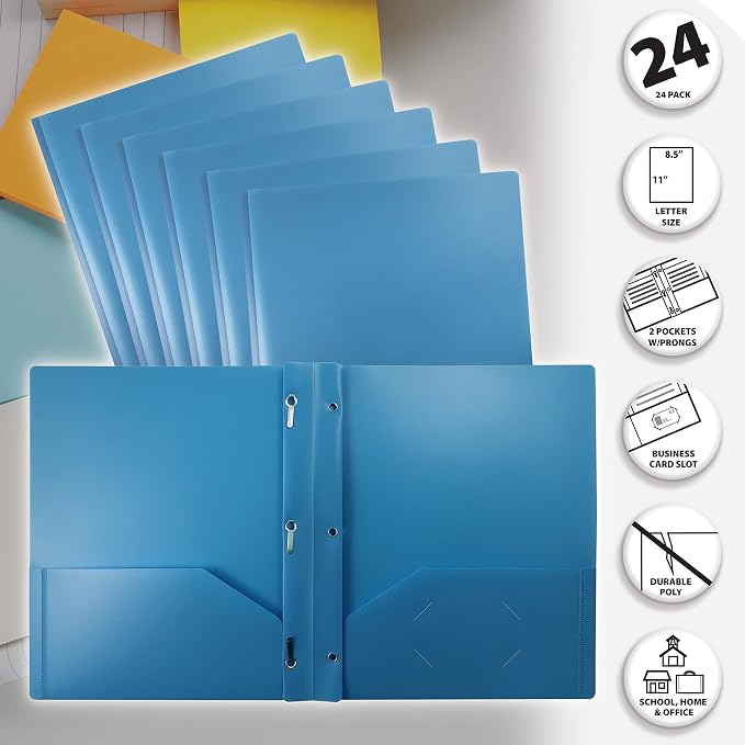 Better Office Products Light Blue Plastic 2 Pocket Folders - Image 3