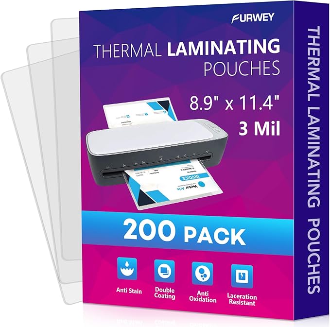 200 Pack Laminating Sheets, 3 mil, 8.9" x 11.4" Thermal Laminating Pouches Lamination Sheet Paper for Laminator, Clear, Letter Size, Office and School Supplies-DeskLoop Office