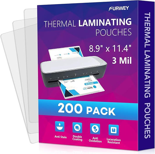 200 Pack Laminating Sheets, 3 mil, 8.9" x 11.4" Thermal Laminating Pouches Lamination Sheet Paper for Laminator, Clear, Letter Size, Office and School Supplies-DeskLoop Office