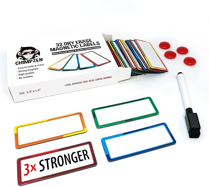 32 Pieces Strong Dry Erase Magnetic Labels 3.3" x 1.3" | Writable Magnetic Name - Image 2