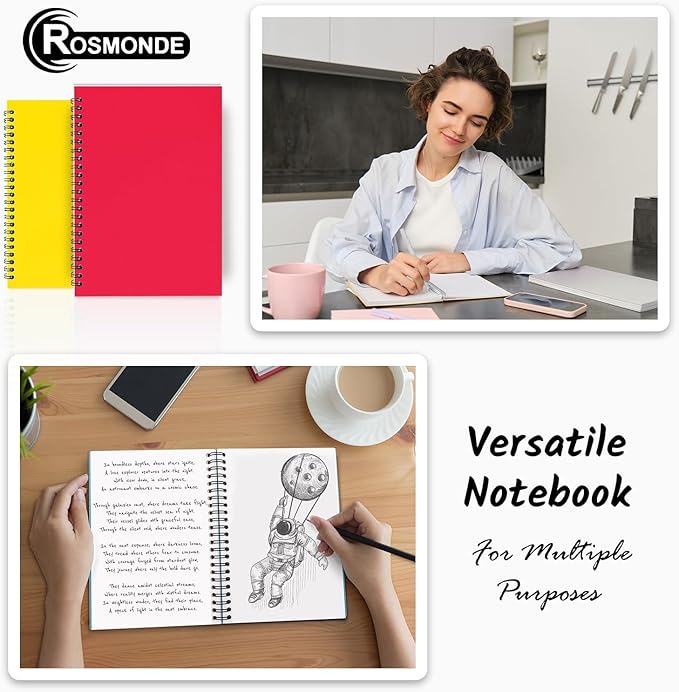 Blank Spiral Notebook, 12 Pack, 5.8 x 8.3, 120 Pages (60 Sheets), 100 GSM Unlined Drawing Notebooks, Assorted A5 Journals, No-Bleed, Sketching, Note Taking, Blank Journals for Office & School-DeskLoop Office