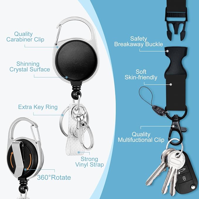 Black Lanyards for ID Badges, Work Badge Holder Retractable Reel Clip, Lanyard - Image 4