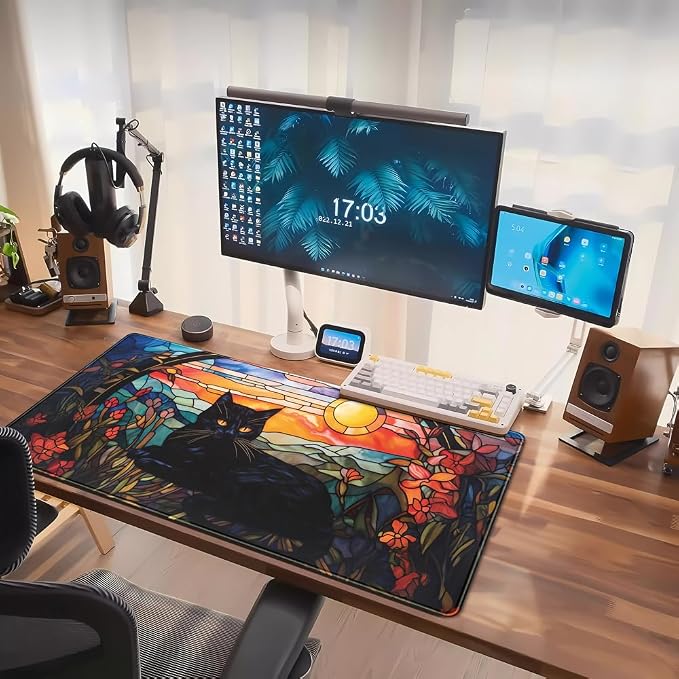 Black Cat Desk Mat Vintage Sunset Desk Mouse Keyboard Pad, XXL Large Mouse Pad - Image 7