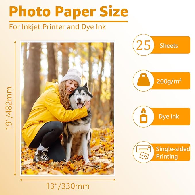 ZBEIVAN 13x19 Photo Paper, Glossy Photo Papers 25 Sheets, 13 x 19 Inkjet Printer Photo Paper for Dye Ink, 200 GSM-DeskLoop Office